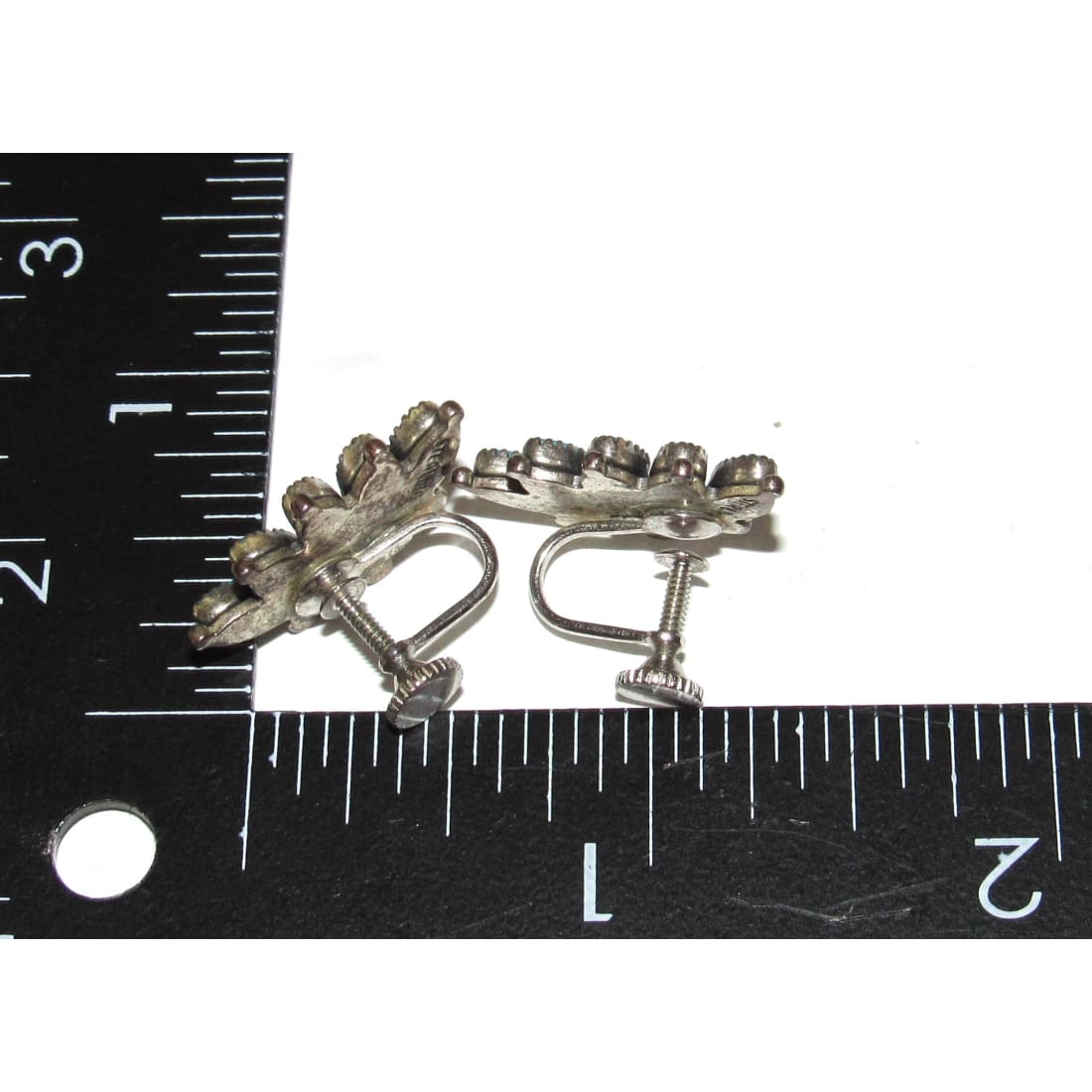 Old Pawn Zuni Turquoise Cluster Sterling Silver Screw Back Earrings