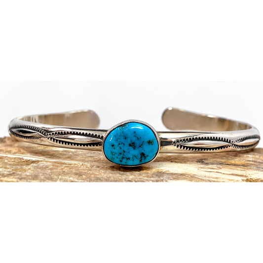 Vintage Navajo Kingman Turquoise Stacker Cuff Bracelet Sterling R Werito