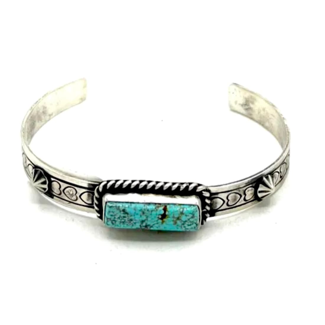 Navajo Number 8 Turquoise Stacker Cuff Sterling Hand Etched Bracelet Signed