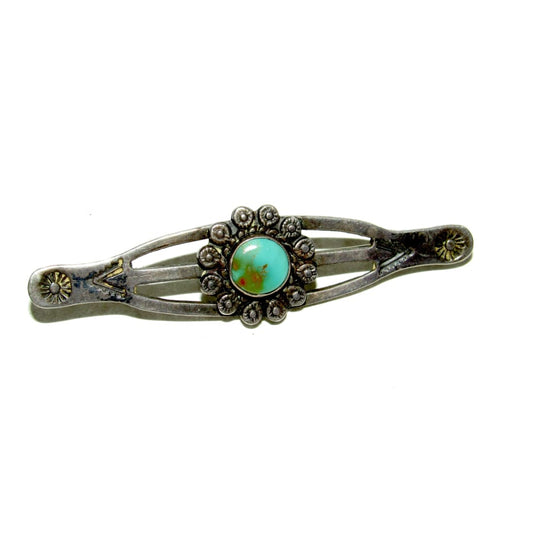 Old Pawn Fred Harvey Turquoise Sterling Silver Brooch Native American