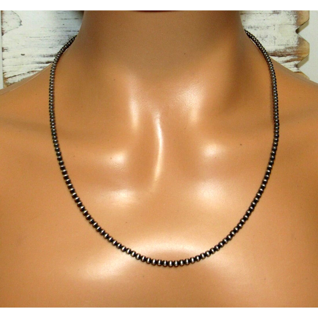 Navajo Pearls Necklace Sterling Silver Necklace 22"L