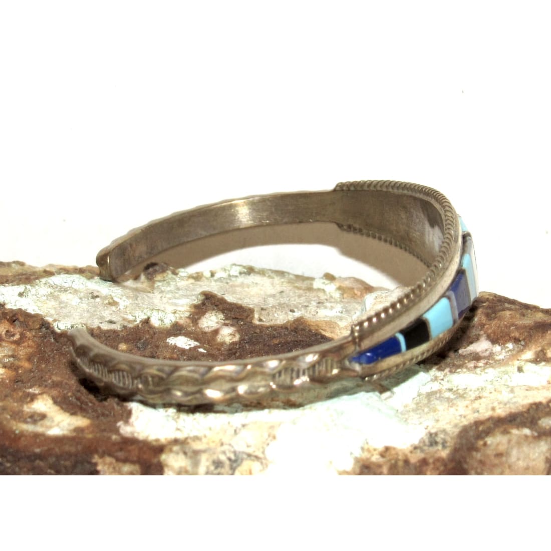 Vintage Zuni Inlay Turquosie Lapis MOP Bracelet Sterling Native American D. Panteah