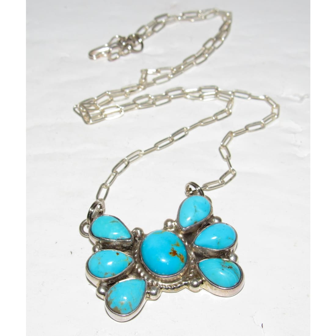 Navajo Turquoise Cluster Bar Pendant Necklace Sterling M James