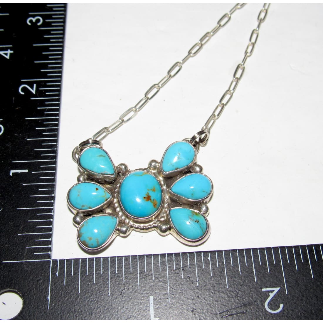 Navajo Turquoise Cluster Bar Pendant Necklace Sterling M James