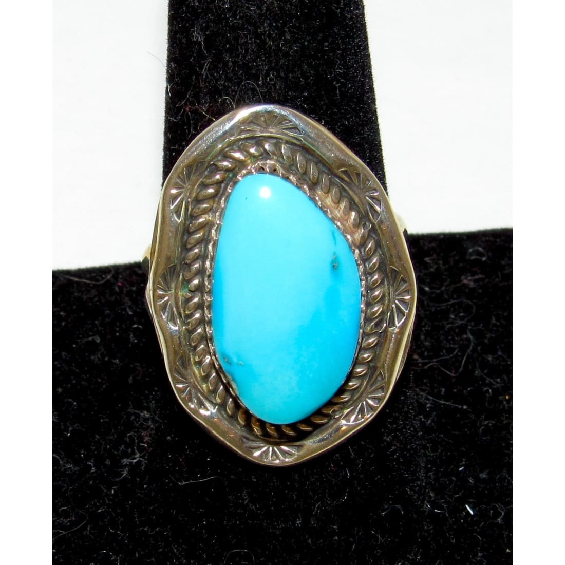 Navajo Blue Royston Turquoise Ring Size 10 Sterling Silver Signed