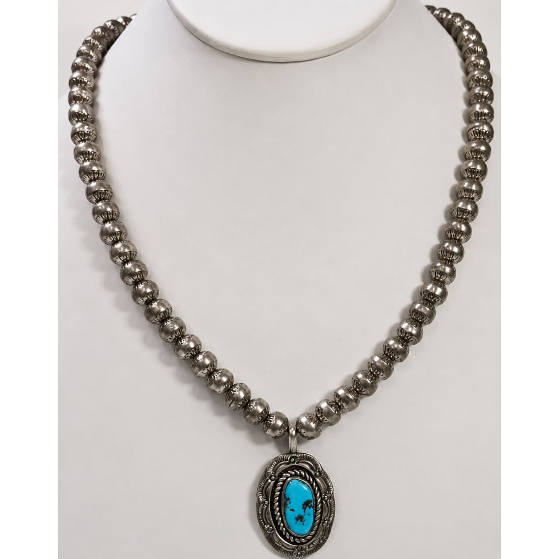 Vintage Navajo Morenci Turquoise Pendant Sterling Navajo Pearls Necklace M Monte
