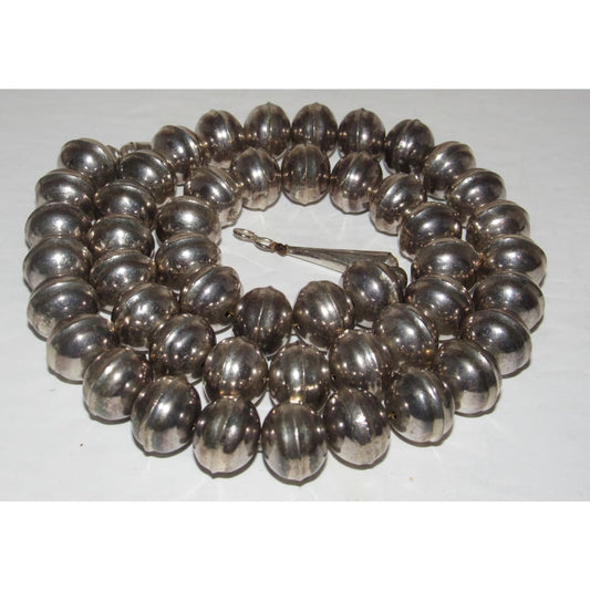 Early Navajo Pearls Necklace Hand Made Beads Sterling Silver 100g