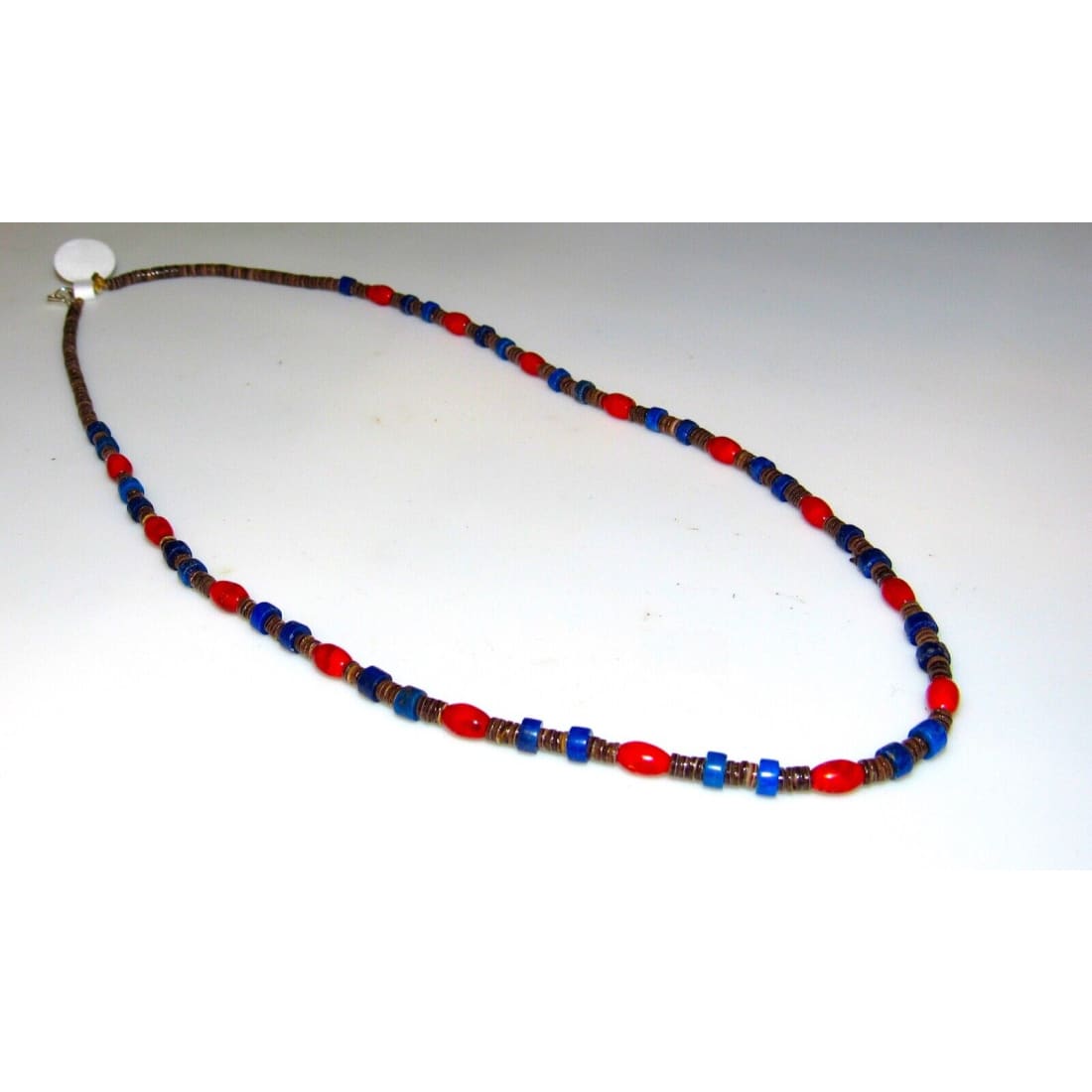 Santo Domingo Rolled Shell Coral Lapis Heishi Choker Necklace