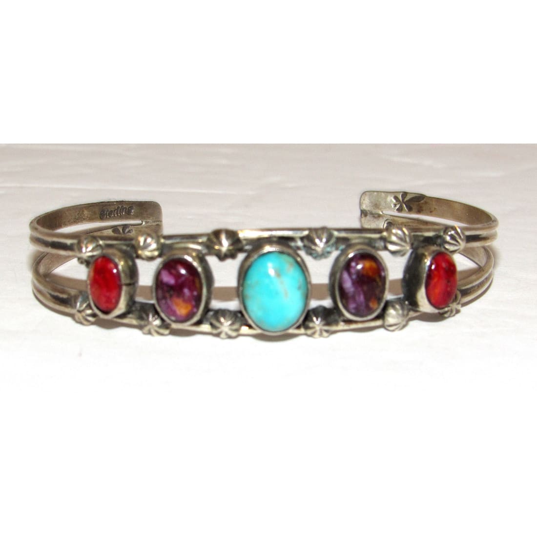 Navajo Cuff Bracelet Turquoise Purple Spiny Red Spiny Sterling Silver Stacker
