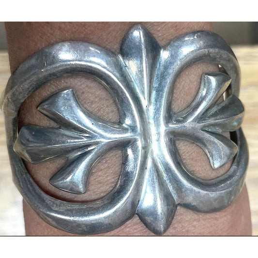 Early Navajo Sterling Silver Sand Cast Cuff Bracelet Vintage
