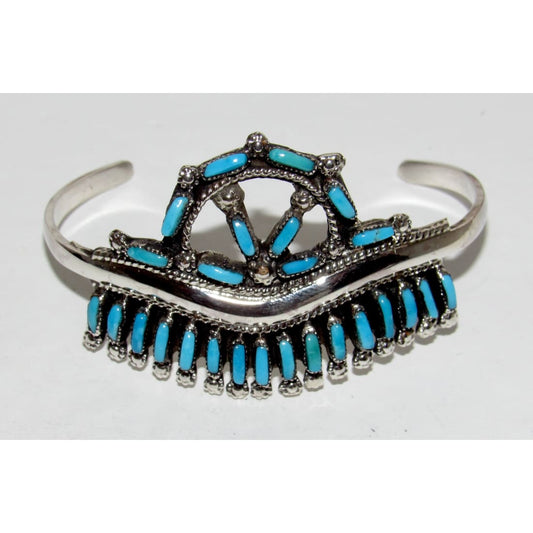 Vintage Zuni Petit Point Turquoise Cuff Bracelet Sterling Silver