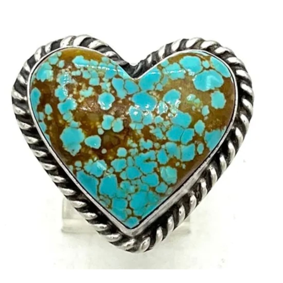Navajo Number 8 Turquoise Heart Ring Sz 8 Adjustable Sterling Silver J Dixon