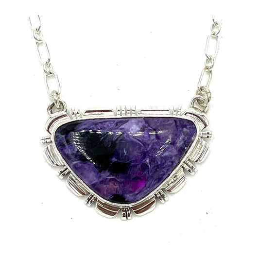 Navajo Purple Charoite Bar Necklace Sterling Silver A. Lee