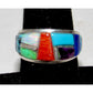 Navajo Orange Spiny Turquoise Cobble Inlay Ring Sz 6.5 Sterling Silver E. Yazzie