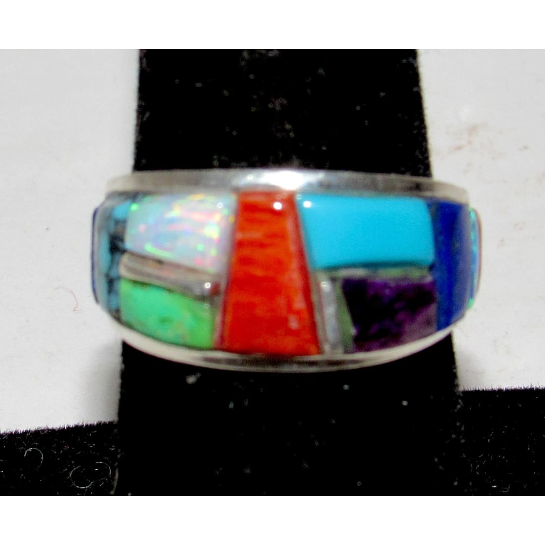 Navajo Orange Spiny Turquoise Cobble Inlay Ring Sz 6.5 Sterling Silver E. Yazzie
