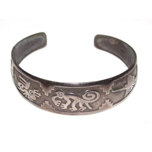Vintage Southwestern Peruvian Sterling Silver Animal Motif Cuff Bracelet