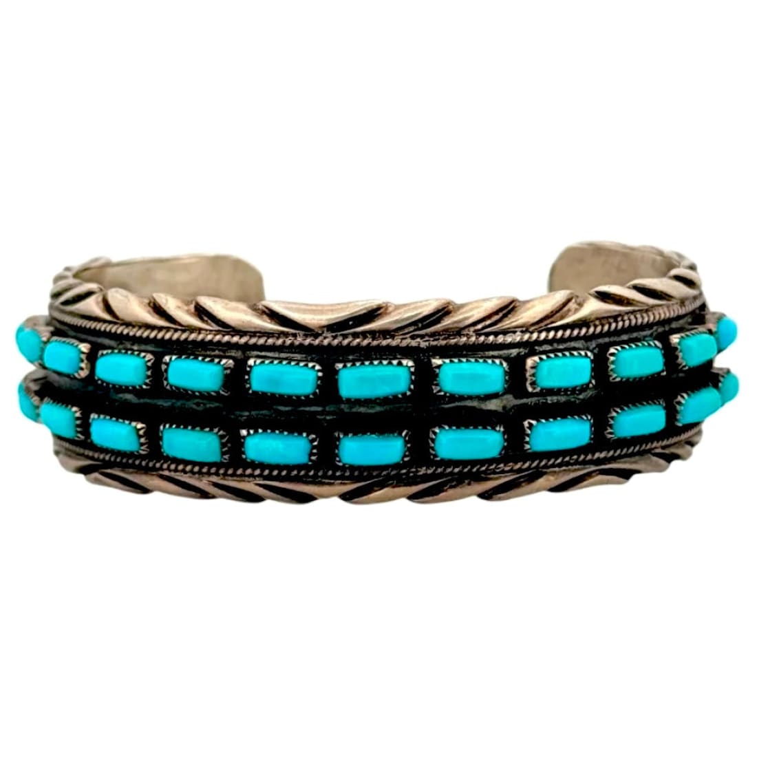Vintage Navajo Kingman Turquoise Cuff Bracelet Sterling Silver 7"