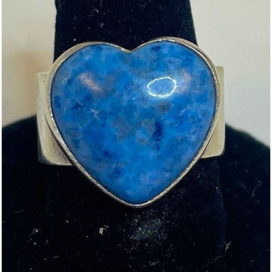Navajo Lapis Heart Ring Sz 7 Sterling Silver J Poyer Signed