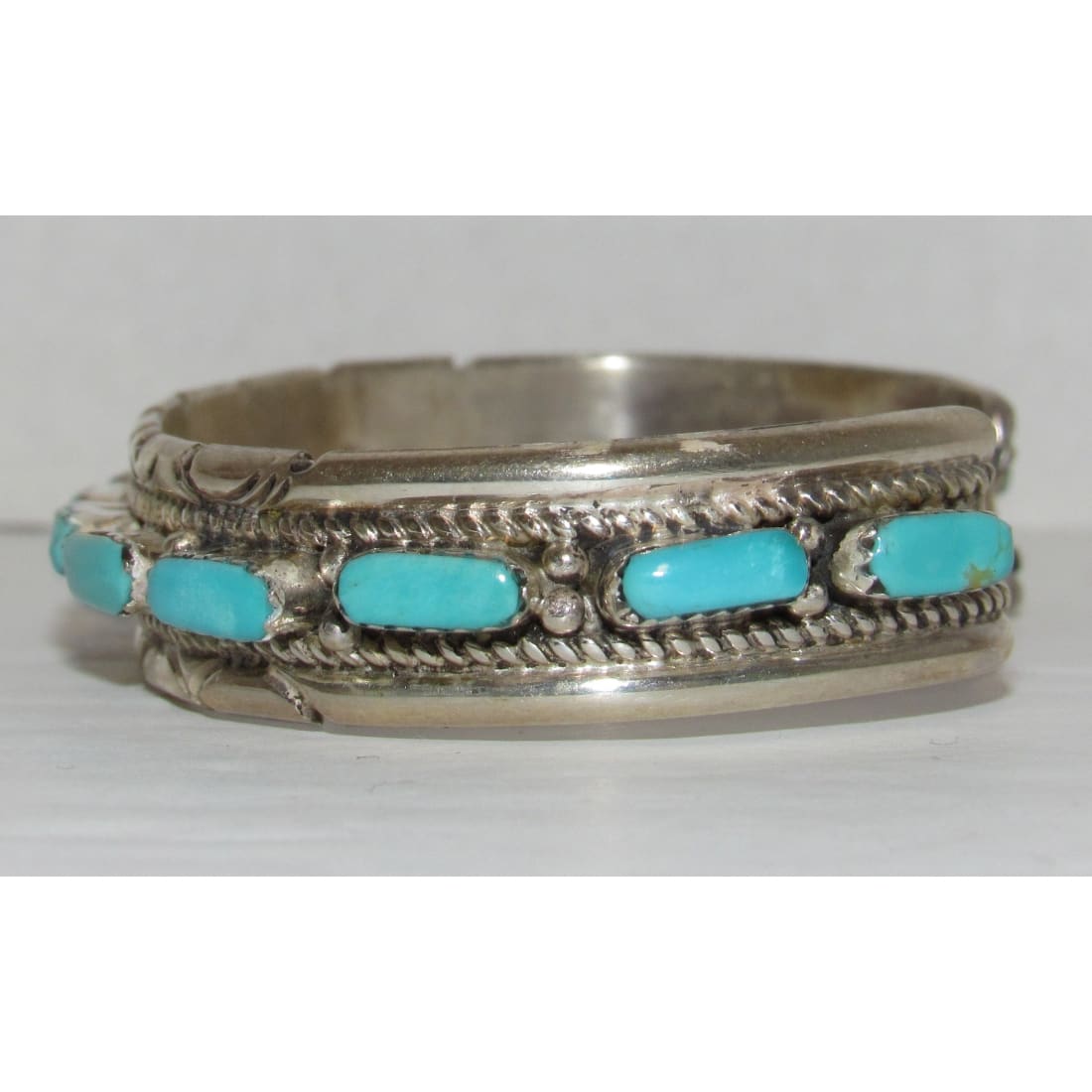 Zuni Sleeping Beauty Turquoise Cuff Bracelet Sterling Silver Stacker J Waseta