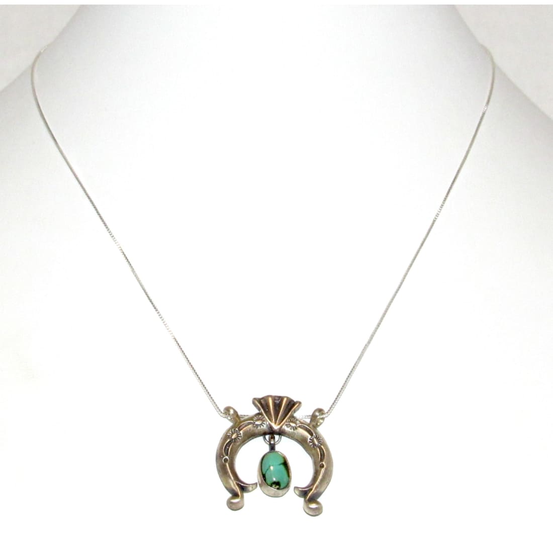 Navajo Royston Turquoise Naja Necklace Dainty Squash Blossom Sterling