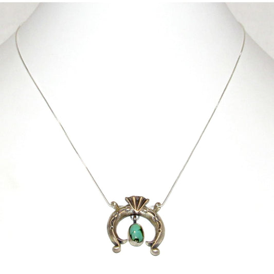 Navajo Royston Turquoise Naja Necklace Dainty Squash Blossom Sterling