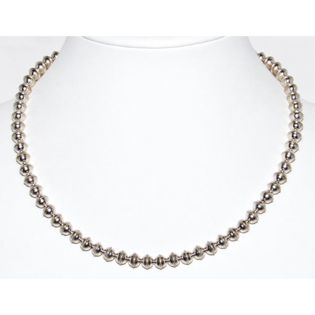 Handmade Navajo Pearls Necklace Sterling Silver 6mm Saucer Beads 16"L G Benally