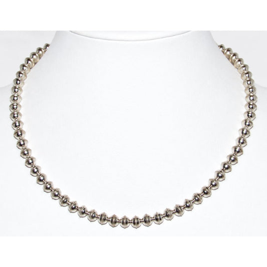 Handmade Navajo Pearls Necklace Sterling Silver 6mm Saucer Beads 16"L G Benally