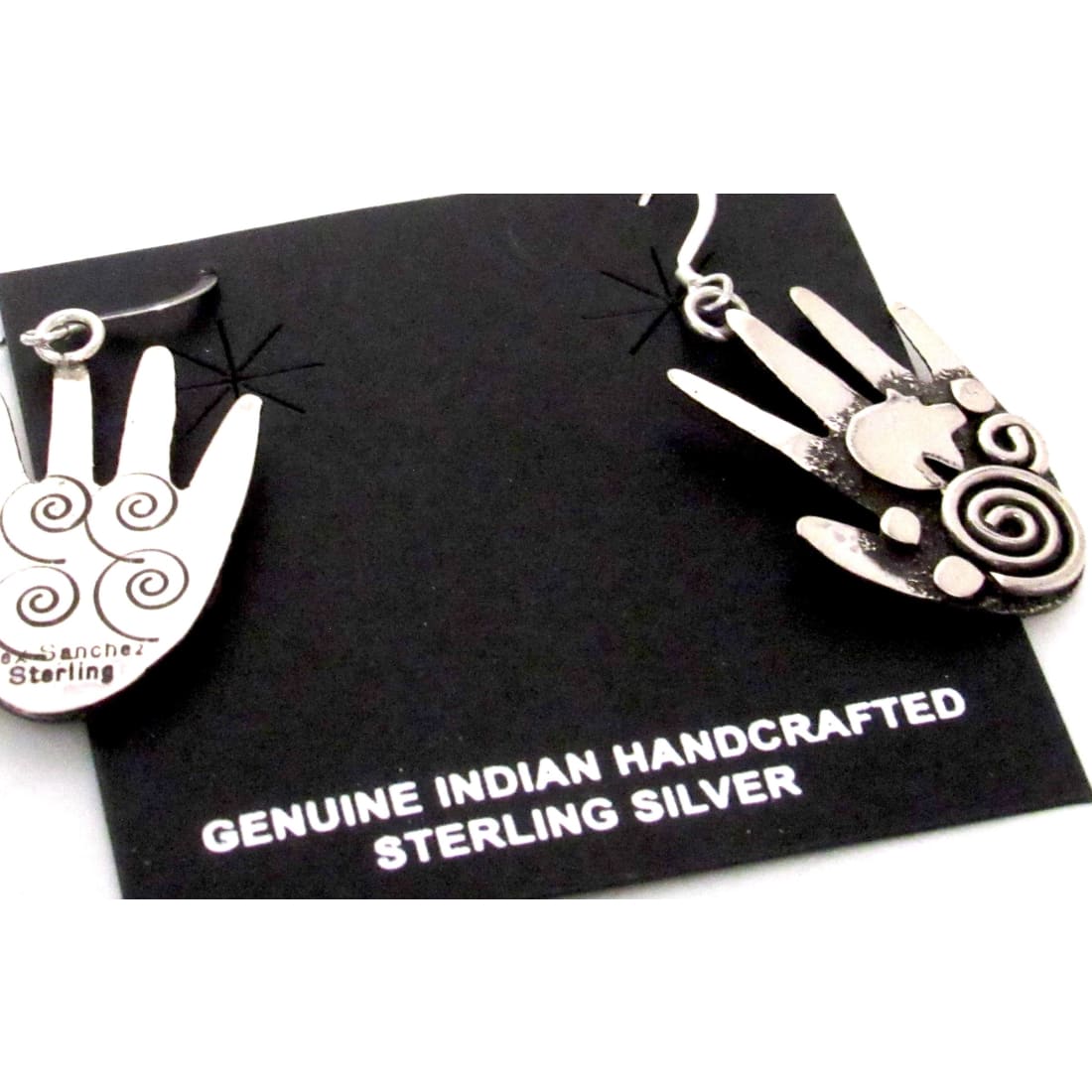 Navajo Alex Sanchez Petroglyph Dangle Healing Hands Earrings Sterling Silver