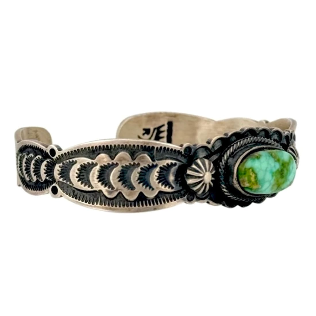 Navajo Sonoran Gold Turquoise Sterling Stacker Cuff Bracelet Ingot Bennie Ramone