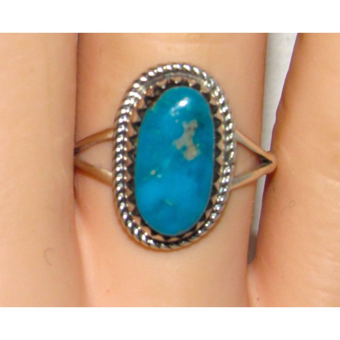 Small Navajo Morenci Turquoise Ring Sz 6.5 Sterling Silver A. Johnson
