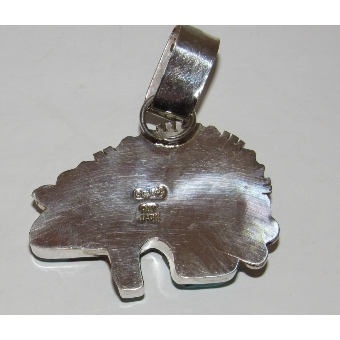 Navajo Ray Jack Bear Pendant Turquoise Spiny Jet Inlay Native American Signed