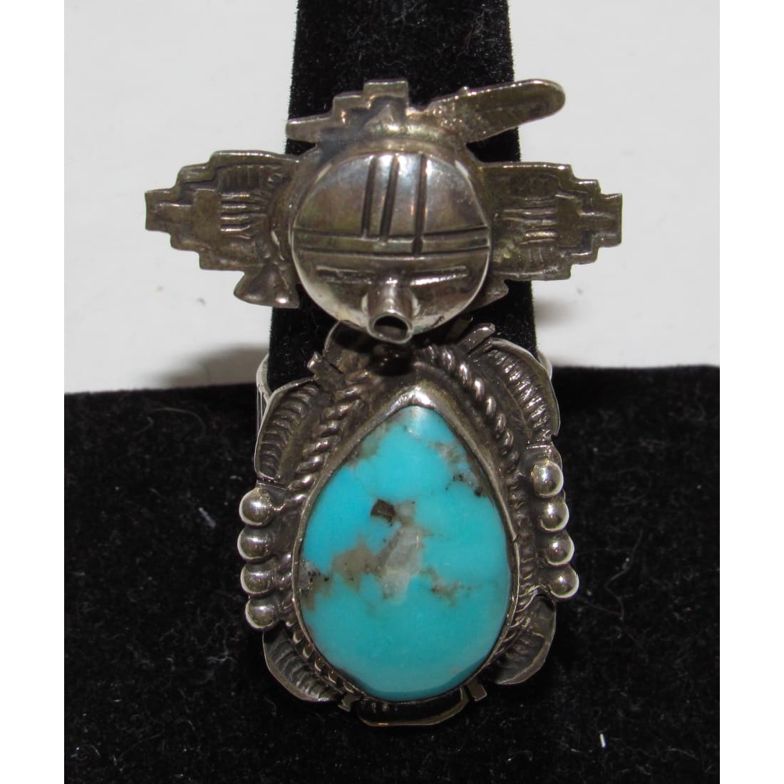 Navajo Kachina Ring Sz 8 Kingman Turquoise Sterling Bennie Ration Signed