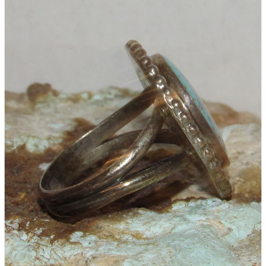 Vintage Navajo Kingman Turquoise Ring Sz. 8 J Begay Sterling Silver Native