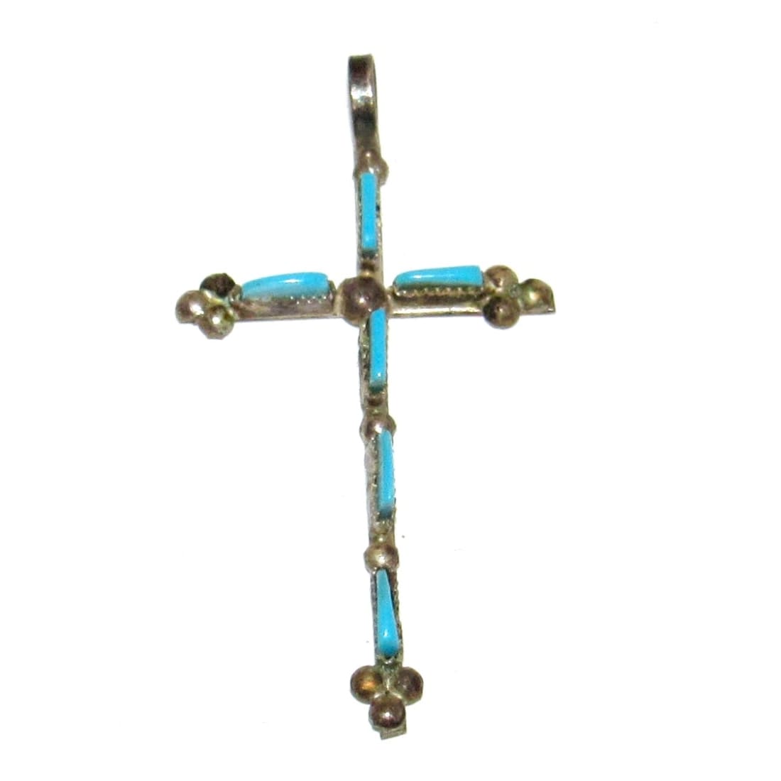 Vintage Zuni Turquoise Cross Pendant Sterling Silver Native American