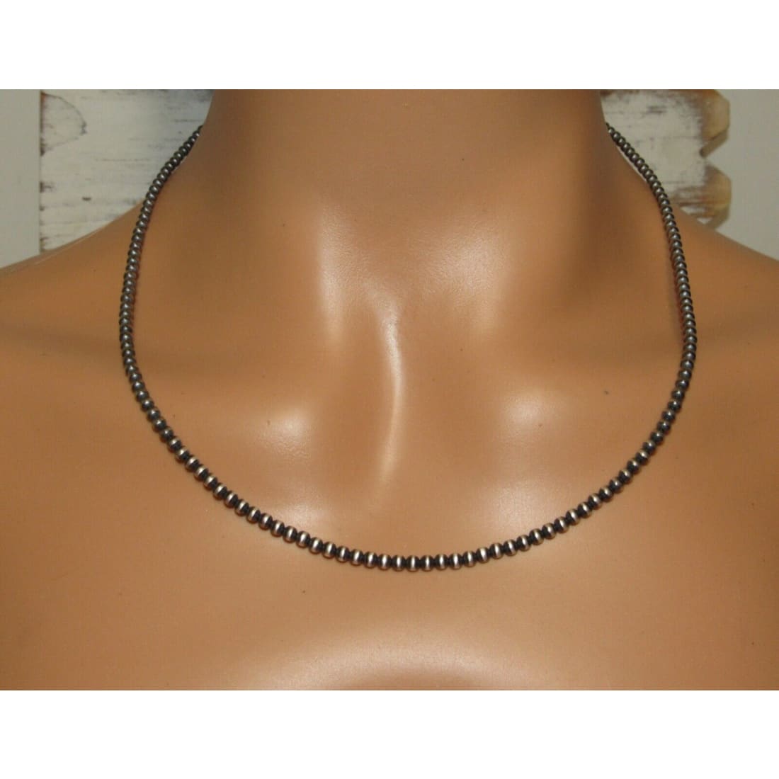 Navajo Pearls Necklace Sterling Silver Choker Necklace 20"L