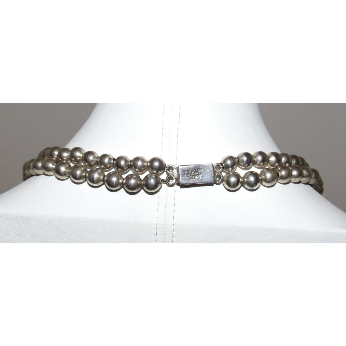 Vintage Mexican Taxco Necklace Double Strand Sterling Silver 22" Beaded Choker 125G