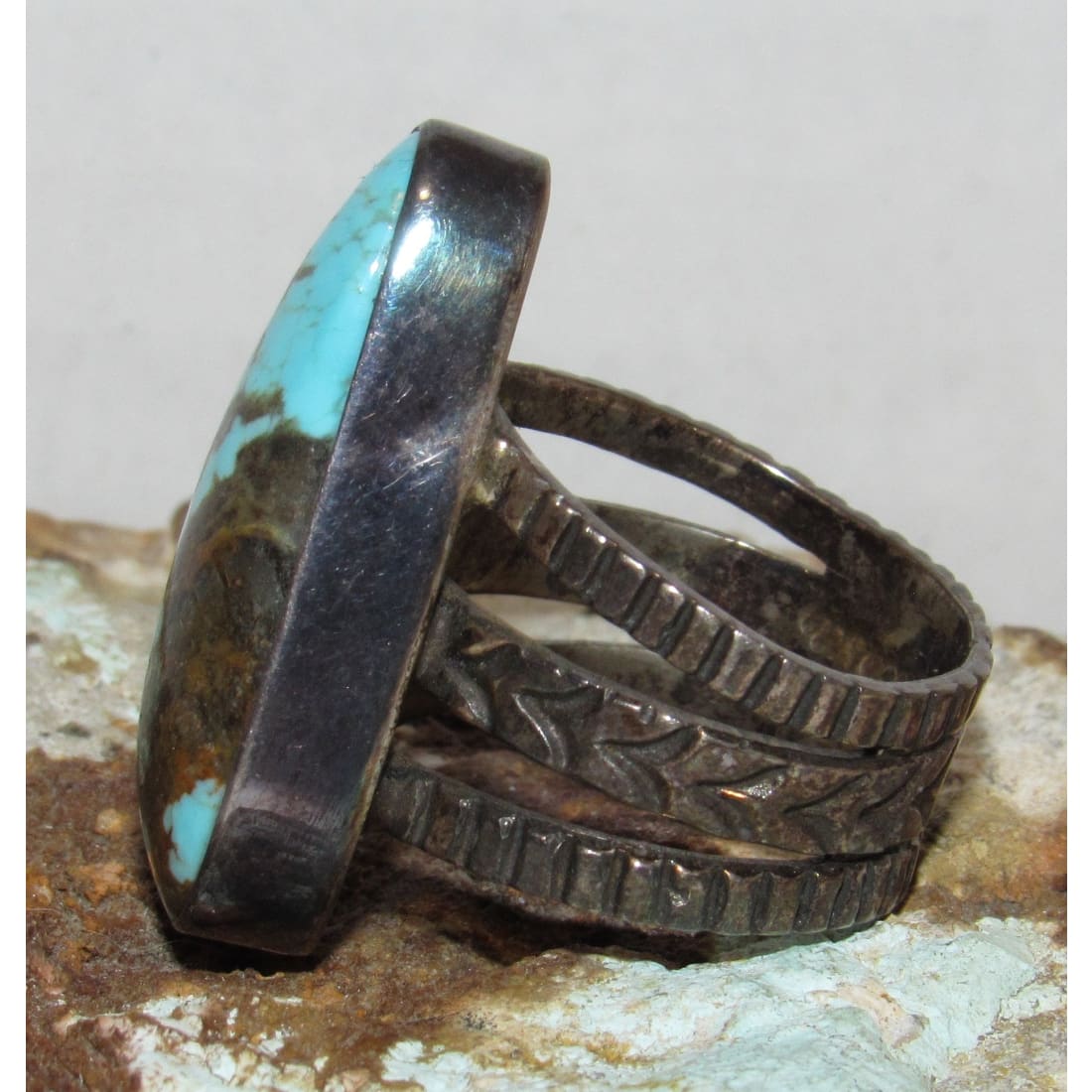 Vintage Navajo Blue Royston Turquoise Ring Size 10 Sterling Silver R Vandiver