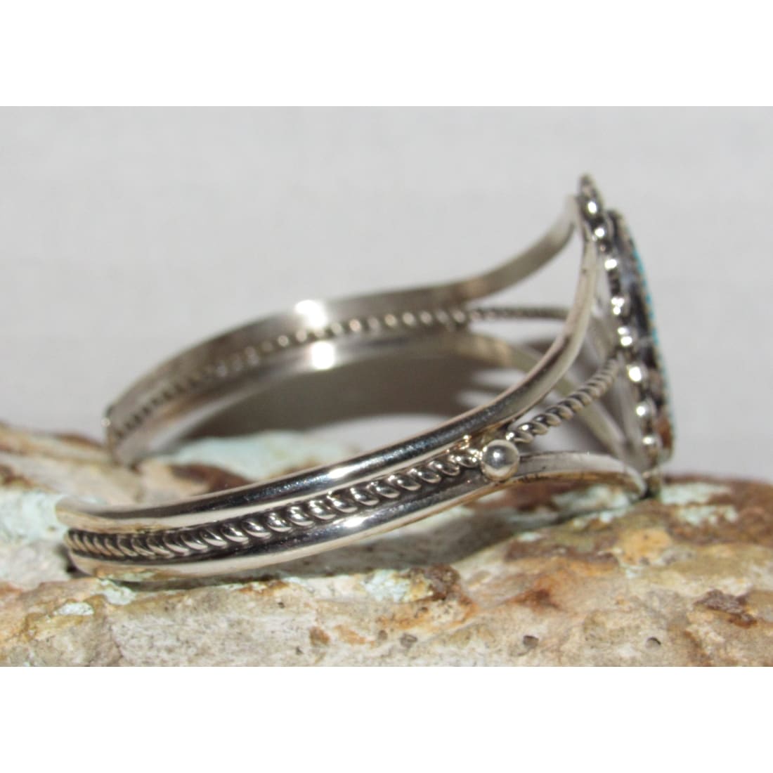 Navajo Kingman Turquoise Cuff Bracelet Sterling Silver Native Signed