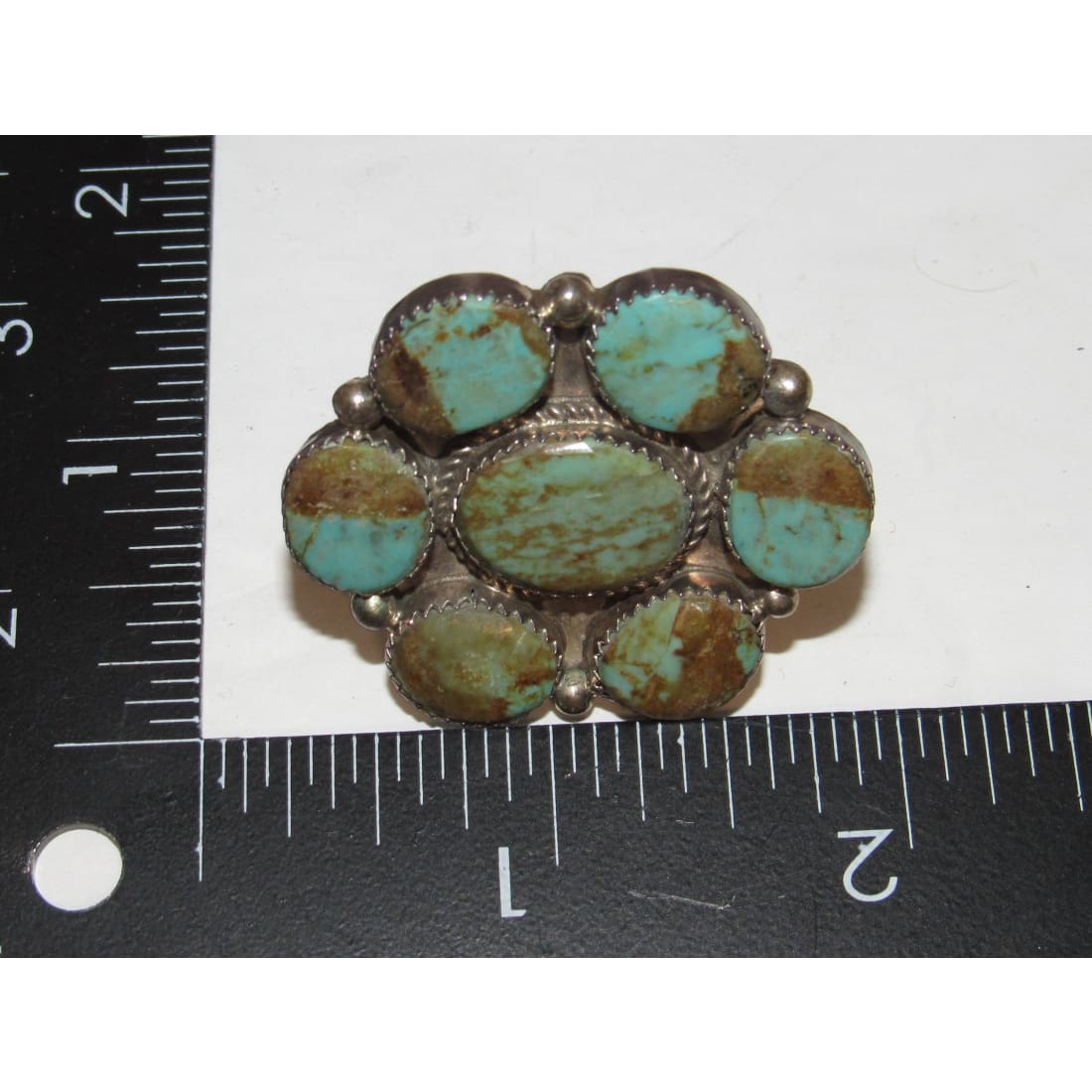 Vintage Navajo Royston Turquoise Cluster Ring Sterling Silver Sz 8 Signed