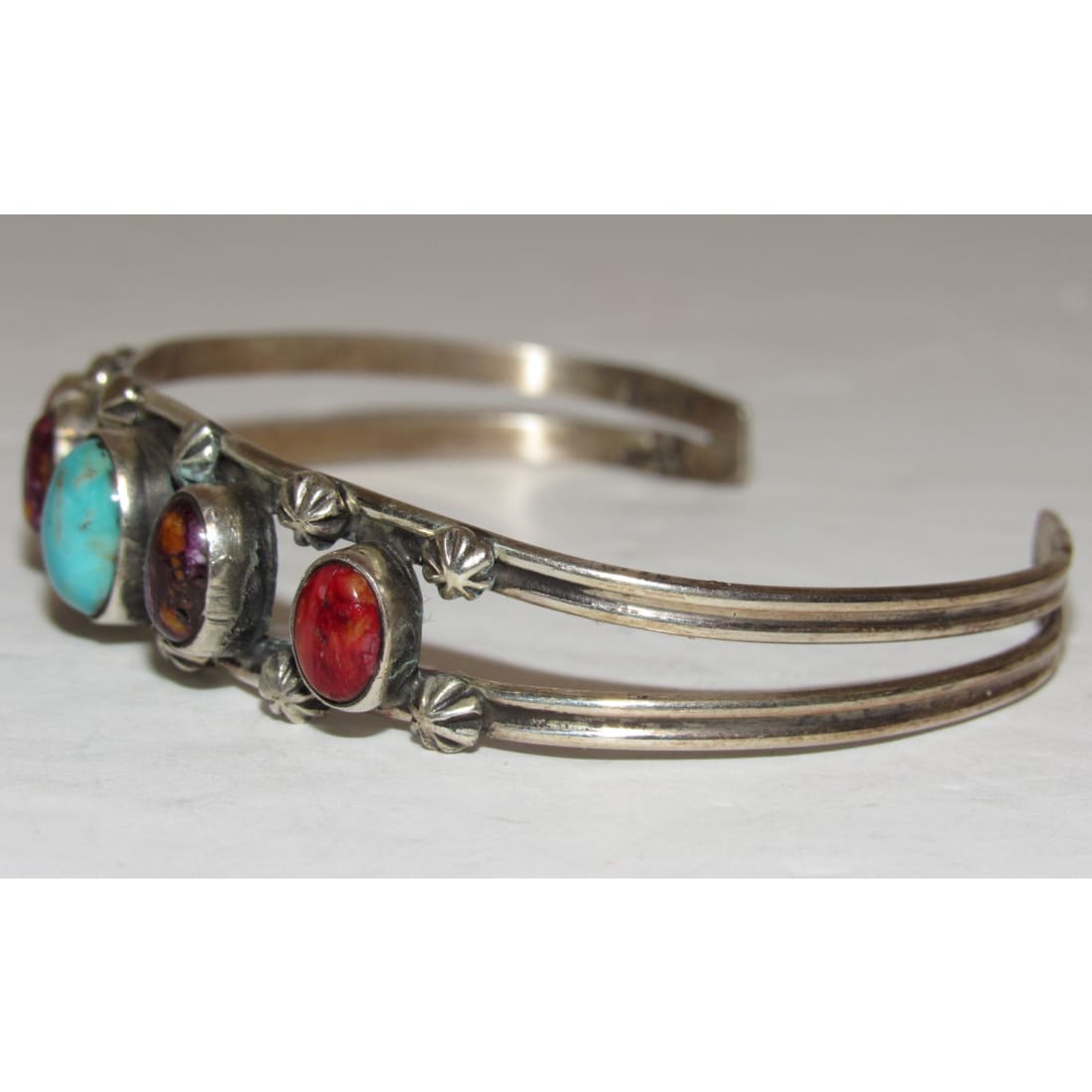 Navajo Cuff Bracelet Turquoise Purple Spiny Red Spiny Sterling Silver Stacker