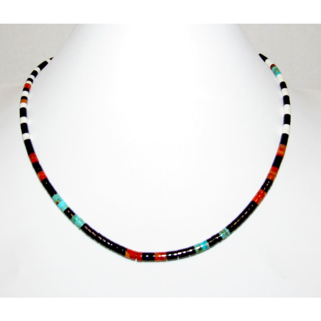 Navajo Rolled Jet,Turquoise Coral Heishi Choker Necklace Native American 18"L