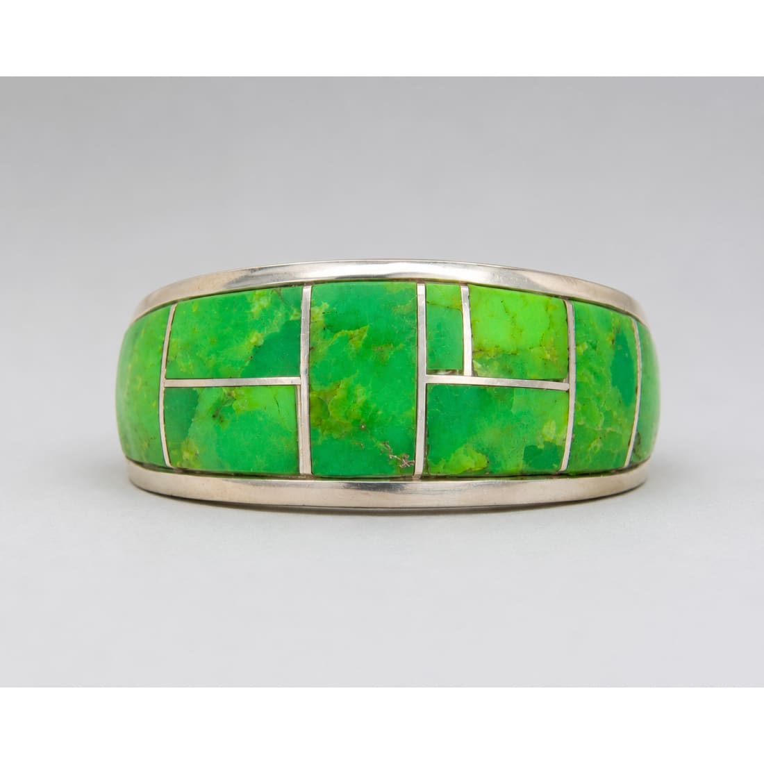 Navajo Green Gaspeite Cobble Inlay Ring Sz 7 Sterling Silver E Yazzie