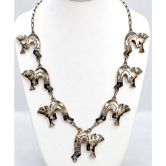 Vintage Navajo Kokopelli Squash Blossom Necklace Sterling Silver