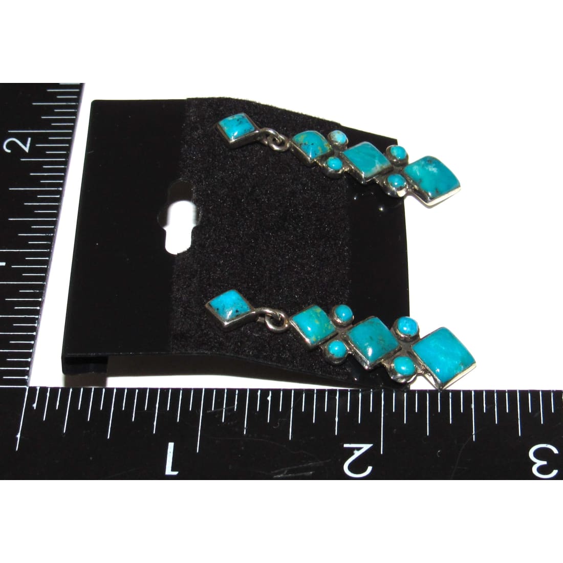 Vintage Navajo Turquoise Cluster Sterling Silver Dangle Earrings Native Signed