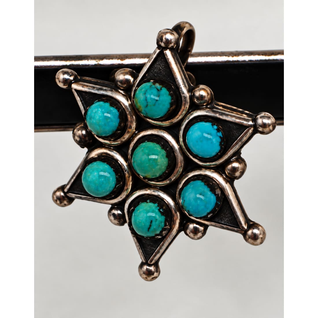 Old Pawn Zuni Snake Eye Turquoise Cluster Pin Pendant Sterling Silver