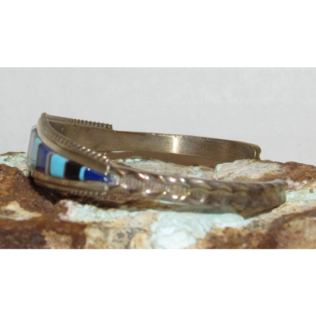 Vintage Zuni Inlay Turquosie Lapis MOP Bracelet Sterling Native American D. Panteah