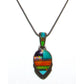 Vintage Navajo Turquoise Spiny Channel Inlay Pendant Sterling Silver Necklace Signed