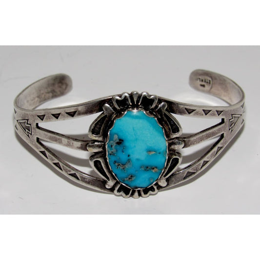 Vintage Fred Harvey Era Bracelet Navajo Sterling Silver Turquoise Cuff Old Pawn