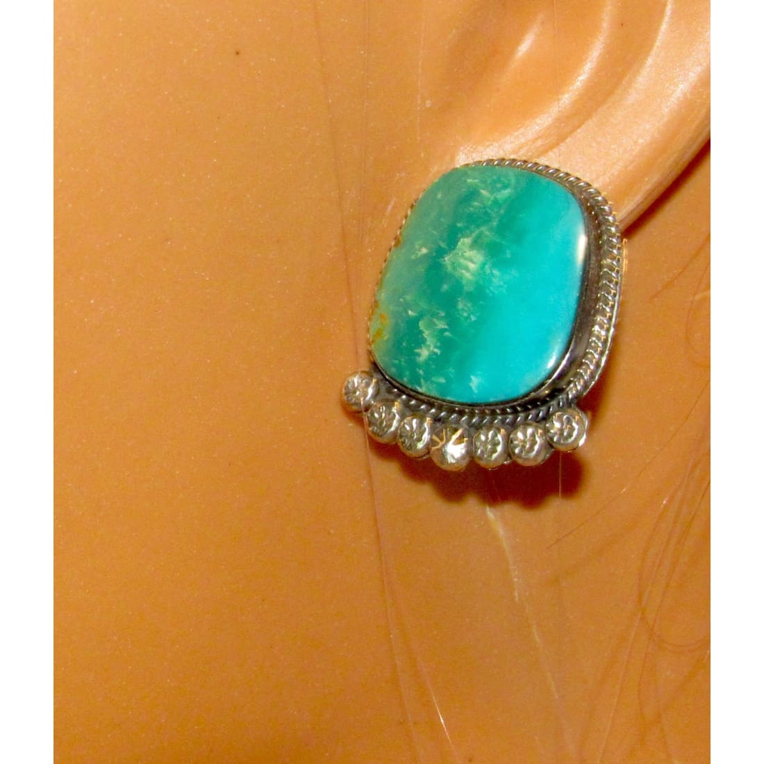 Navajo Gem Grade Royston Turquoise Post Earrings P. Yazzie