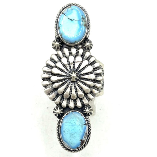 Navajo Golden Hills Turquoise Statement Ring Sz 9.5 Sterling Silver Sam Yellowhair